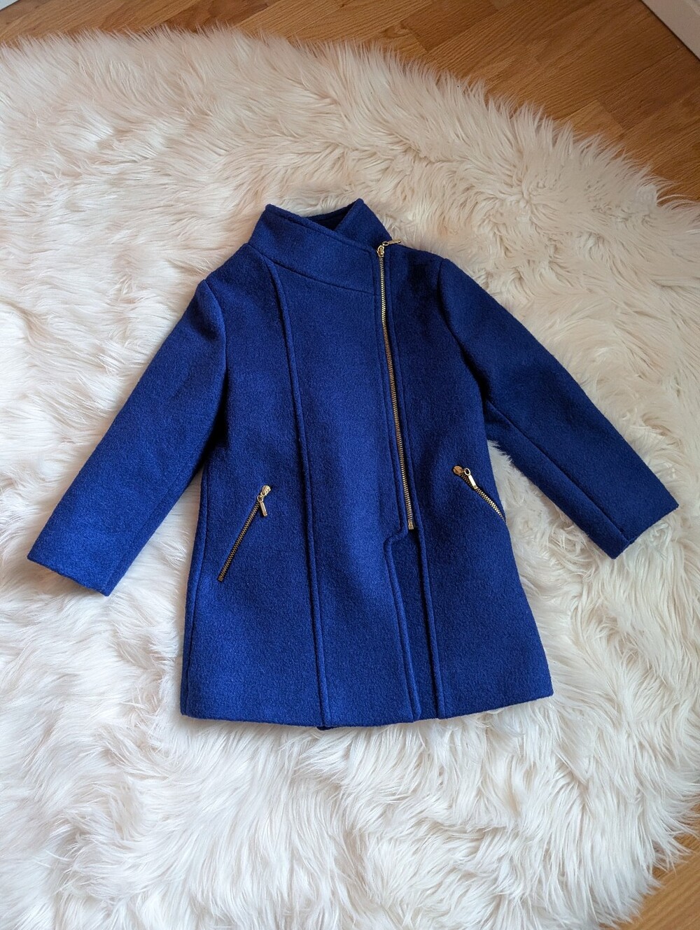 NEW Koton Kids Electric Blue Asymmetrical Zip Wool Coat Size 4-5 Y